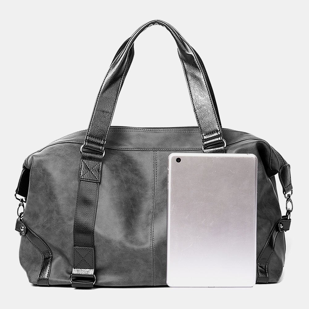 Men's PU Leather Large Capacity 14" Laptop Handbag, Casual Travel Multi-pocket Crossbody Shoulder Bag