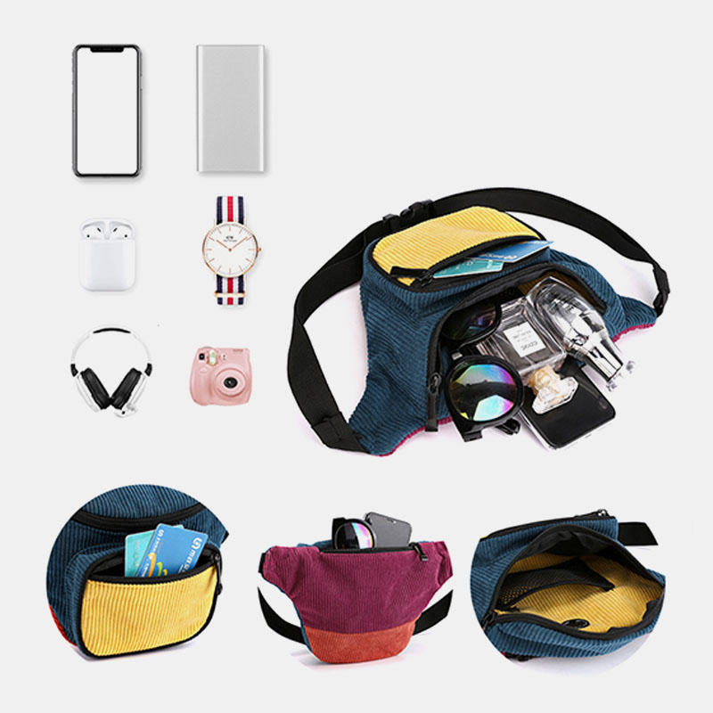 Women Men Fashion Multi-Color Waist Bag Shoulder Chest Crossbody With Headphone Port