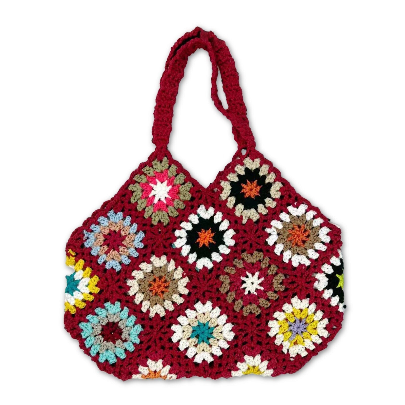 Women Handmade Crochet Ethnic Casual Handbag Mixed Floral Pattern Multifunctional Shoulder Bag Tote