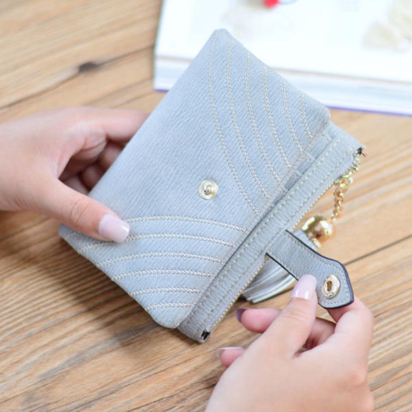 Women Durable Pu Leather Wallet Zipper Coin Card Holder Purse