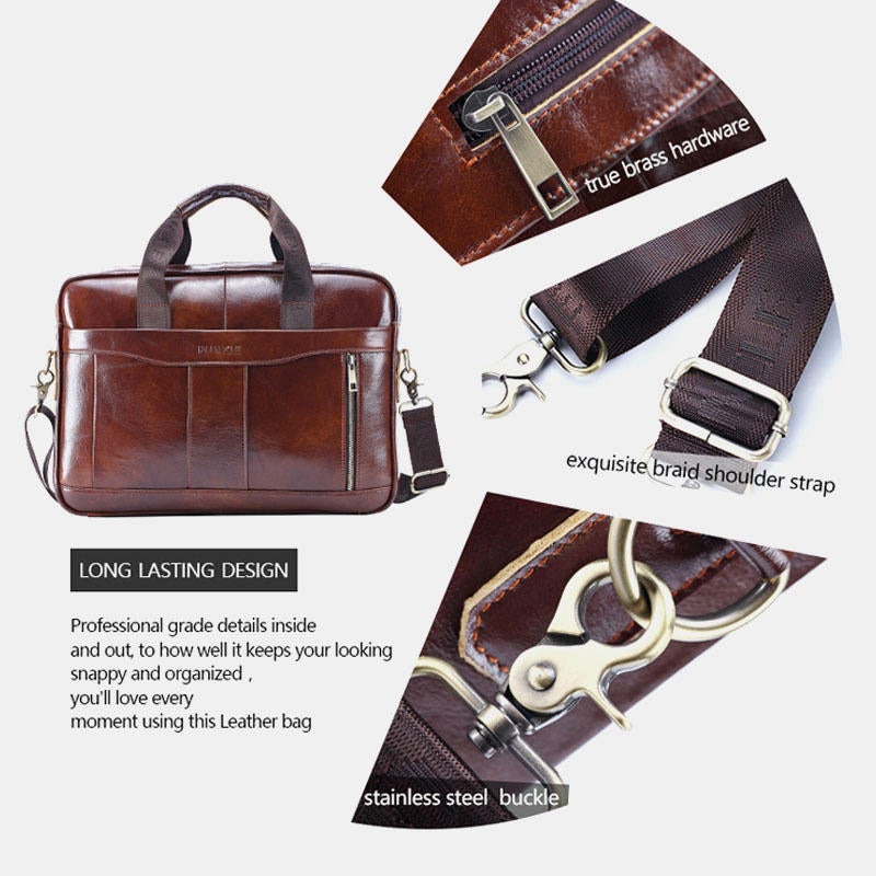 Men's Genuine Leather Large Capacity Crossbody Shoulder Business Bag