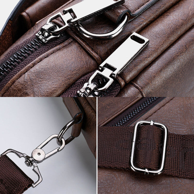 Men's Vintage PU Leather Anti-Theft Business Messenger Crossbody Shoulder Bag