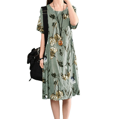 Elegant Floral Print Short Sleeve Midi Dresses - Sheseelady