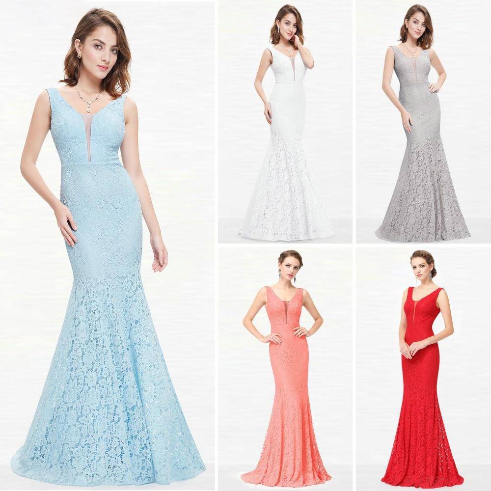 Lace Mermaid Christmas V-Neck Elegant Prom Dresses
