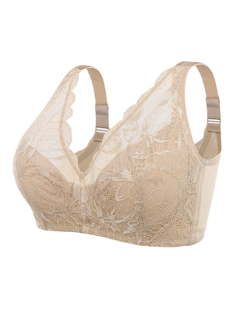 Wireless Lace See Through Full Coverage Cotton Lining Gather Bra