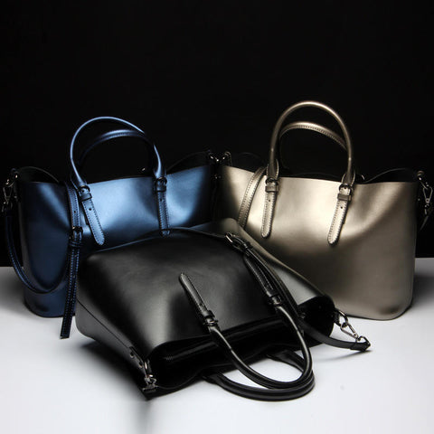 Soft Genuine Leather Women Solid Handbag Commuter Crossbody Bag