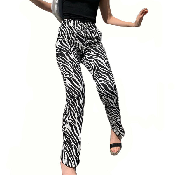 Zebra Animal Print Elegant Pants High Waist Trousers Casual Office Women Streetwear