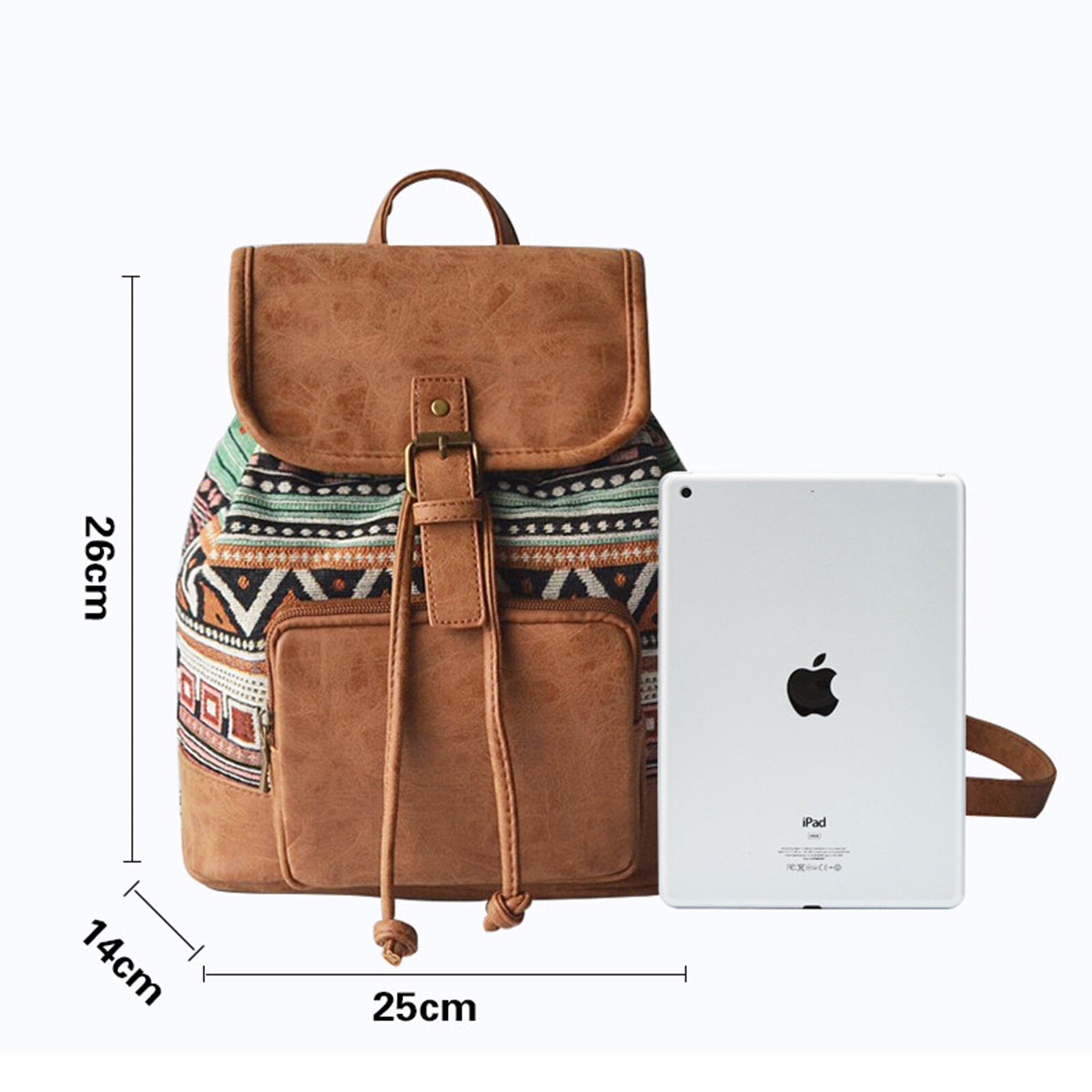 Women Canvas Fabric Vintage Ethnic Pattern Bohemian Backpack Adjustable Strap Casual Bag