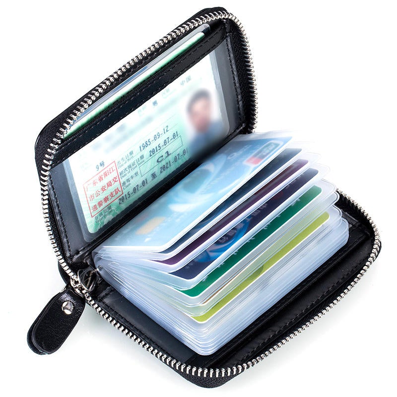 RFID Leather Card Holder Wallet for Men & Women - Large Capacity, Casual Zipper Design