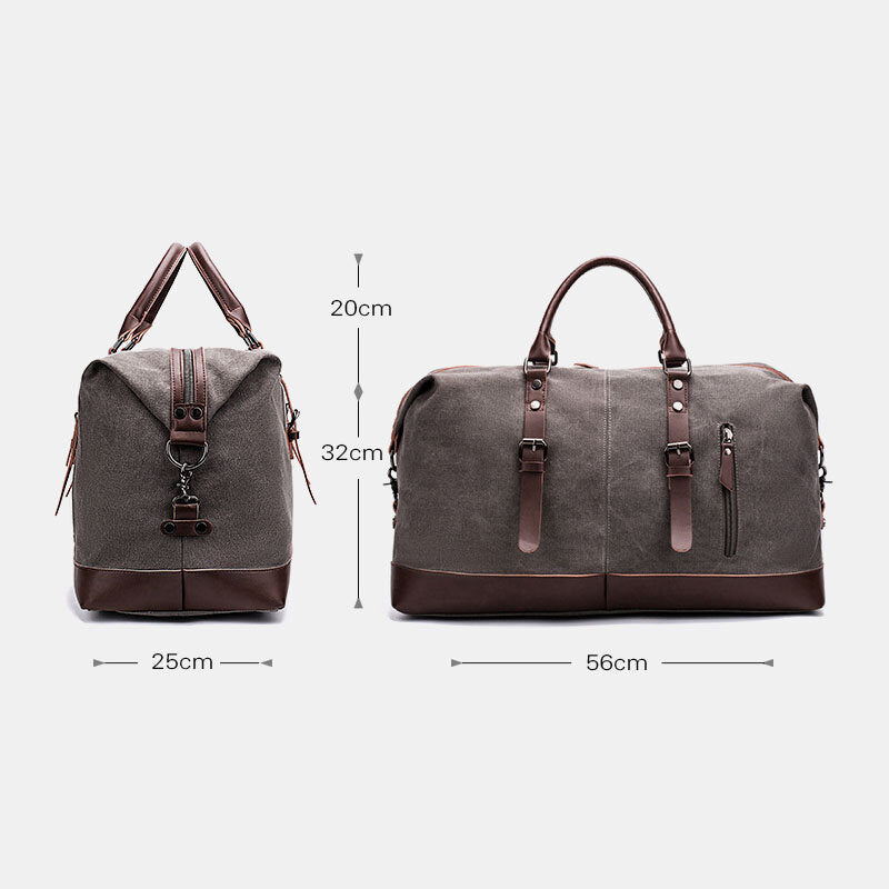 Men's Canvas PU Leather Multi-Pocket Travel Duffle Shoulder Bag