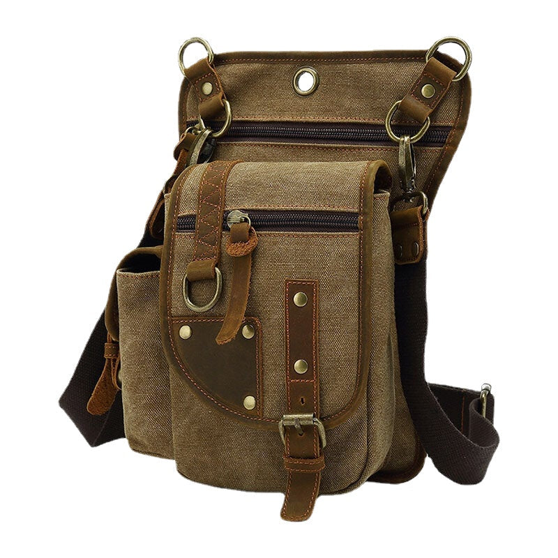 Men's Leather & Canvas Cycling Leg Bag - Outdoor Sport Waist Crossbody