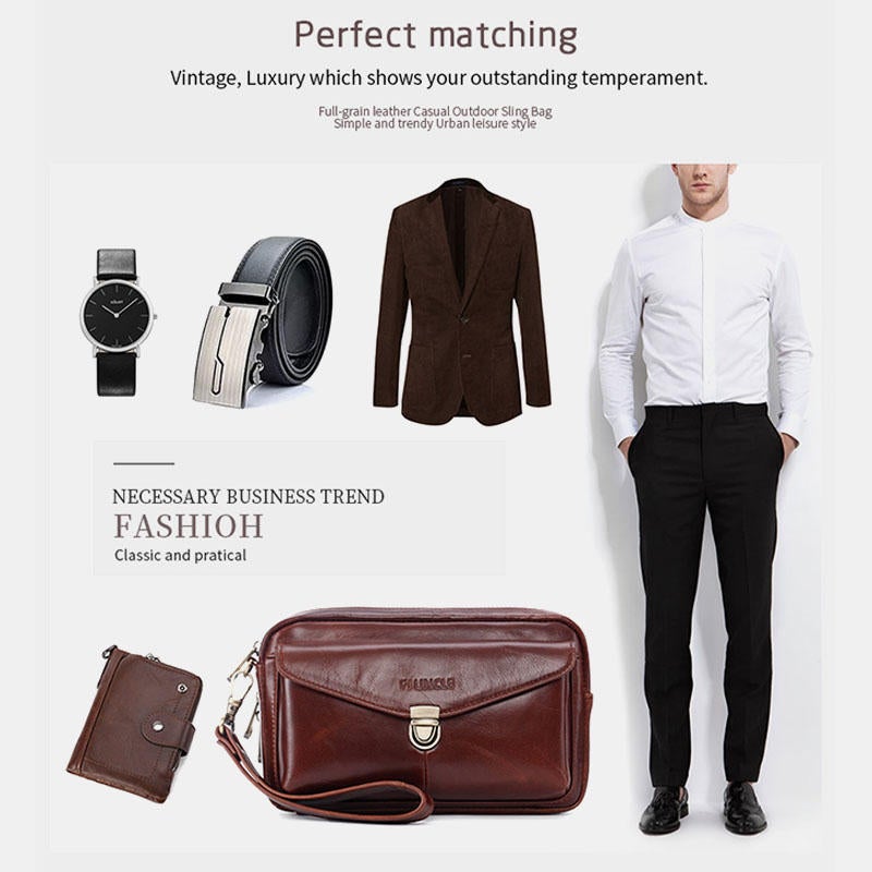 Men's Genuine Leather Large Capacity Business Clutch Bag for Office