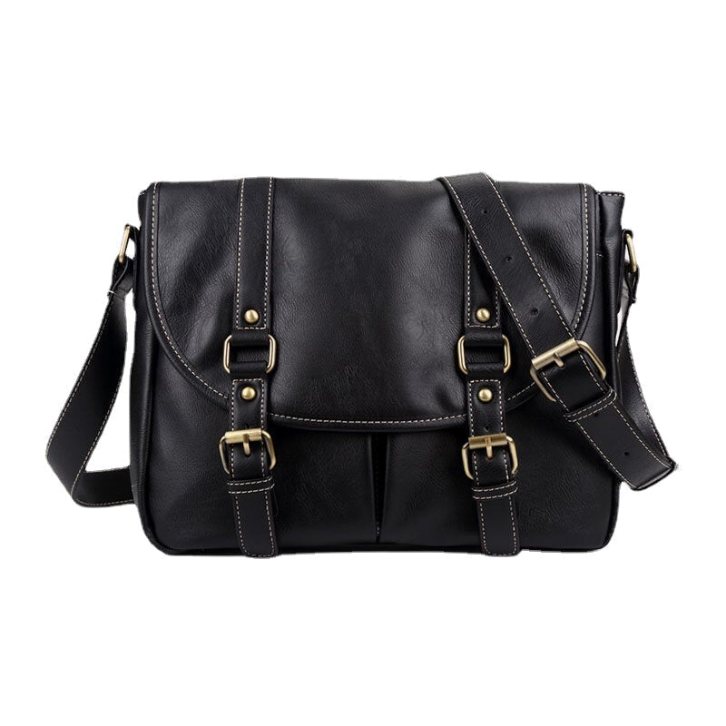 Men's Vintage PU Leather Waterproof Crossbody Bag, Multi-pocket, Large Capacity Shoulder Bag