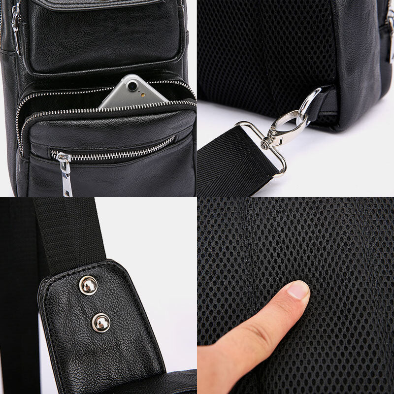 Men's Vintage PU Leather Multi-pocket Crossbody Sling Bag