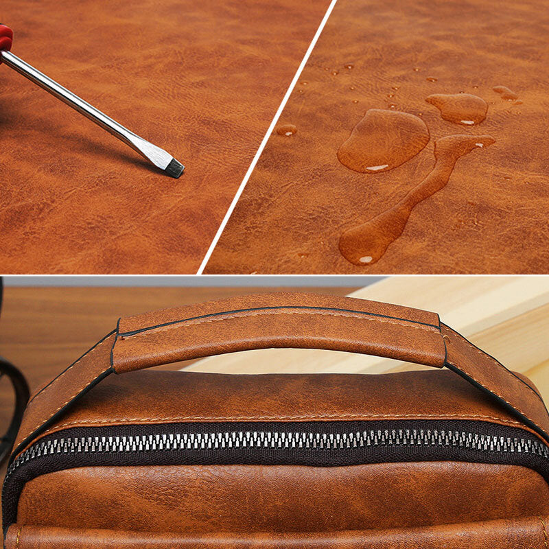 Men's PU Leather Anti-theft Multi-pocket Crossbody Messenger Bag