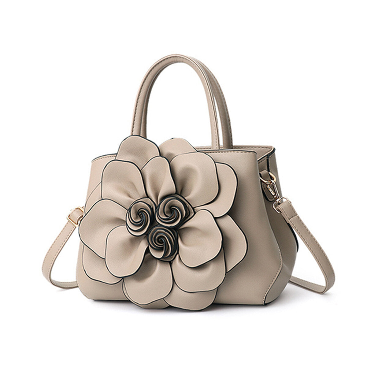 Women Lady Leather Elegant Handbag Flower Decoration Shoulder Evening Bag