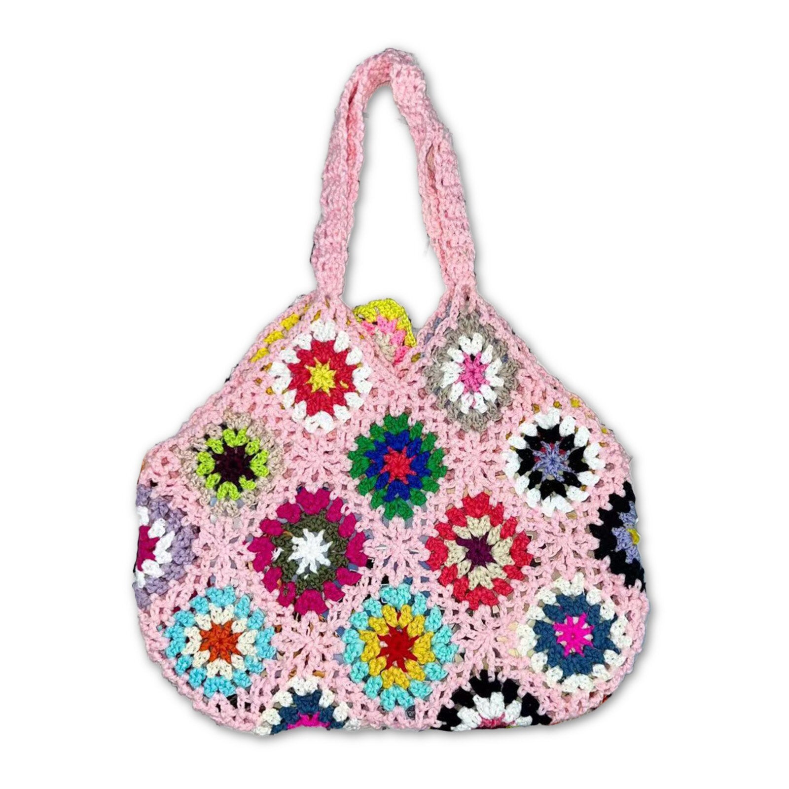 Women Handmade Crochet Ethnic Casual Handbag Mixed Floral Pattern Multifunctional Shoulder Bag Tote