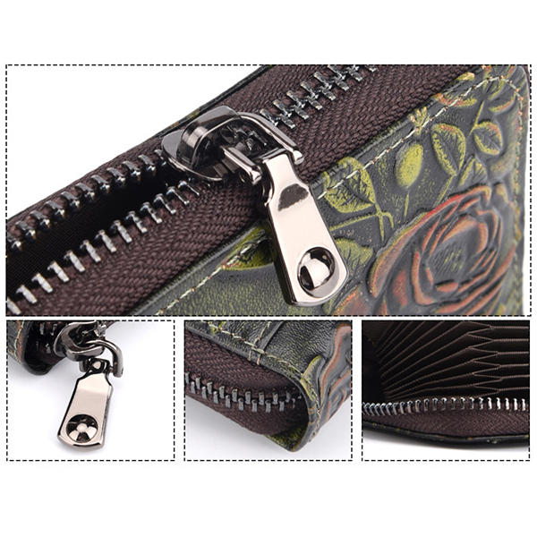 Genuine Leather Card Organ Holder Zipper Multi-card Bit Purse Wallet