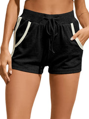 Women Side Striped Print Drawstring Pocket Short Casual Home Sports Shorts