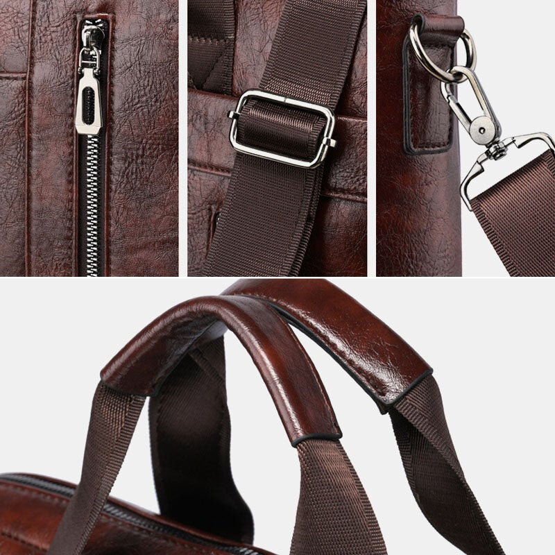 Men's Anti-theft Multi-pocket Crossbody Bag, Retro 13.3" Laptop Messenger & Shoulder Briefcase
