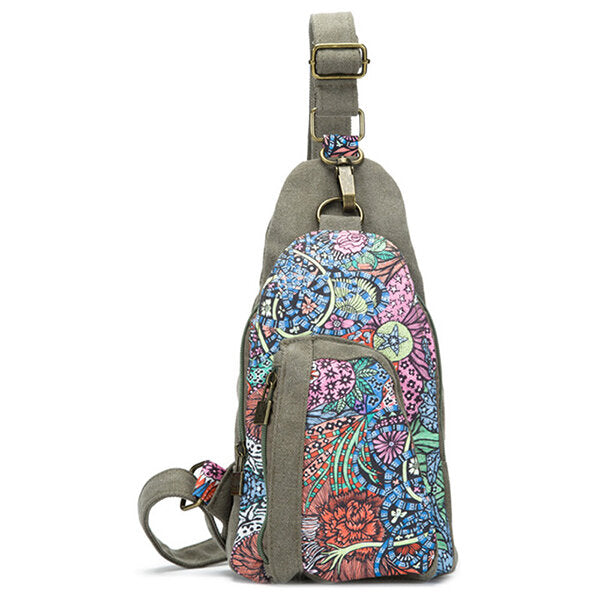 Canvas Retro National Floral Women Crossbody Bag Chest Sling