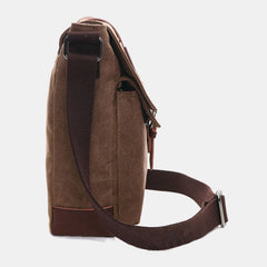 Men's Retro Canvas Leather Crossbody Bag with Back Zipper and Large Capacity