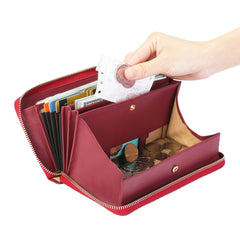 Women RFID Blocking Cowhide Zipper Long Wallet Large Capacity Card Holder Coin Purse