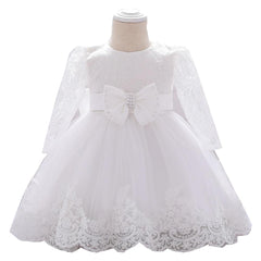 Infant Lace Floral Print Long Sleeve Dresses For Baptism