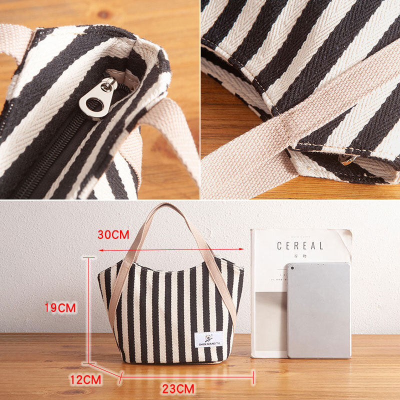 Women Canvas Striped Pattern Color Contrast Large Capacity Handbags Underarm Bag Shoulder