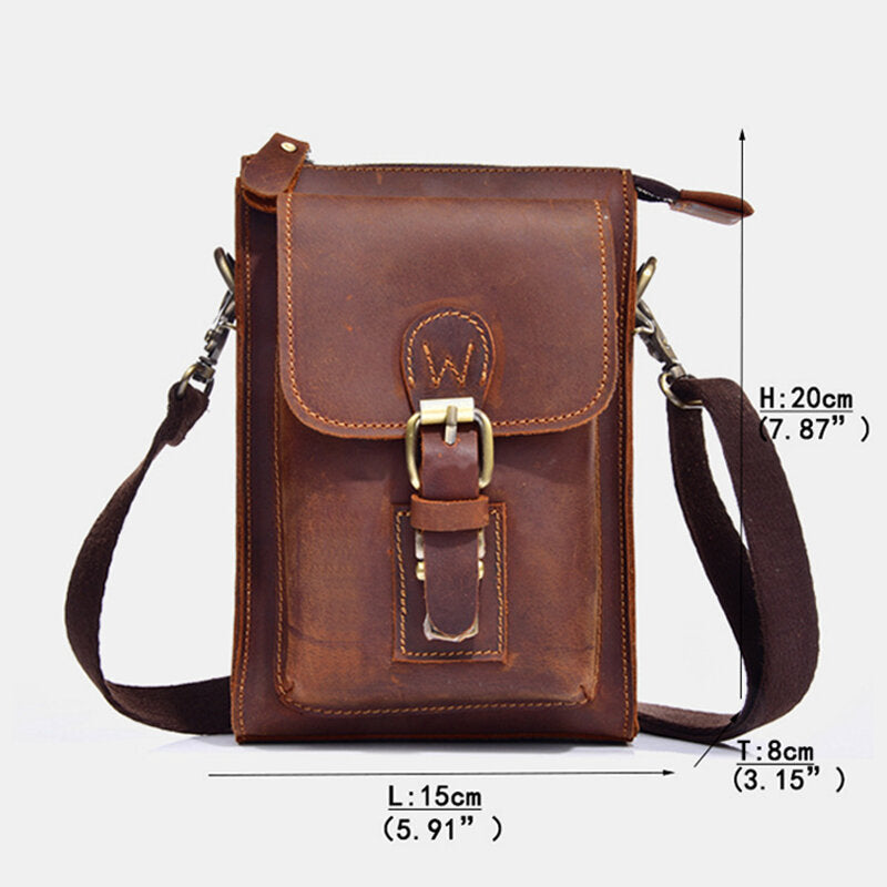 Men's Vintage Leather Crossbody Bag - Durable Multi-functional Waist Belt Bag