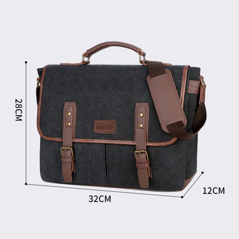 Men's Vintage Canvas Multi-Pocket Wear-Resistant Business Messenger Laptop Crossbody Bag