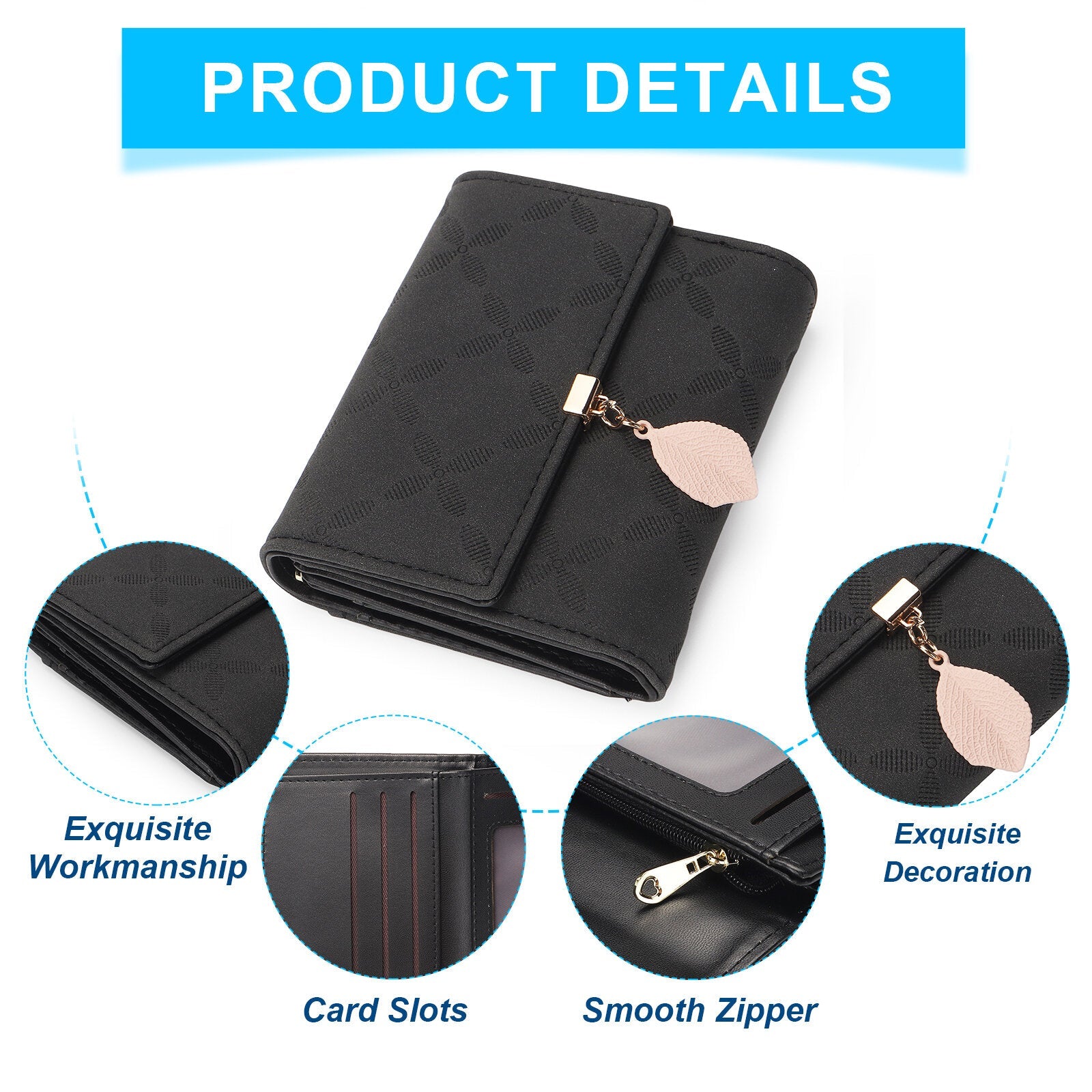 Women Artificial Leather Solid Color Leaves Embossing Wallet Multi-card Slot Coin Storage