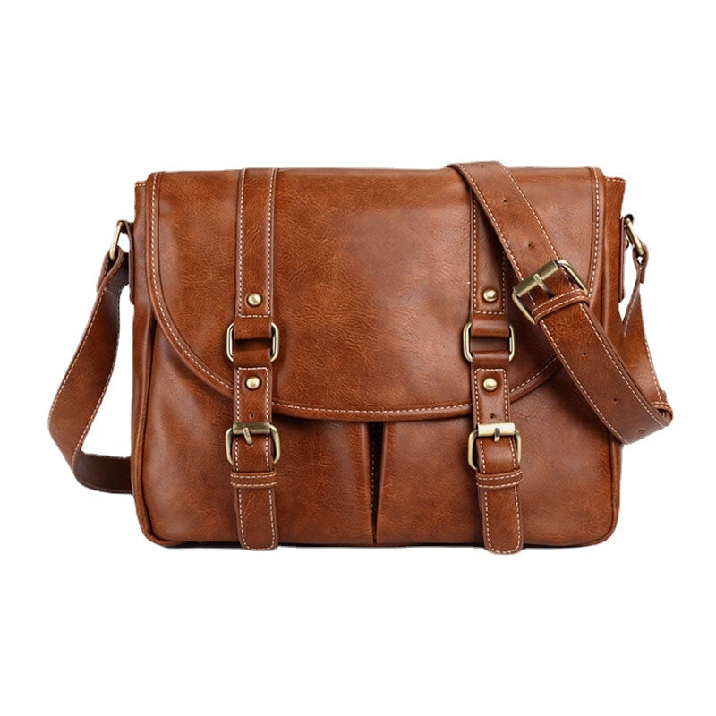 Men's Vintage PU Leather Waterproof Crossbody Bag, Multi-pocket, Large Capacity Shoulder Bag