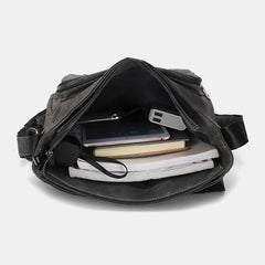 Men's Vintage PU Leather Waterproof Crossbody Shoulder Bag - Large Capacity