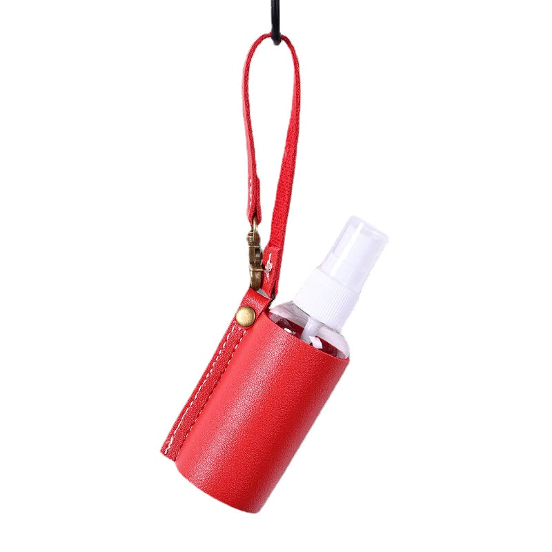 Women Faux Leather Casual Portable Solid Color Disinfectant Keychain Pendant Bag Accessory