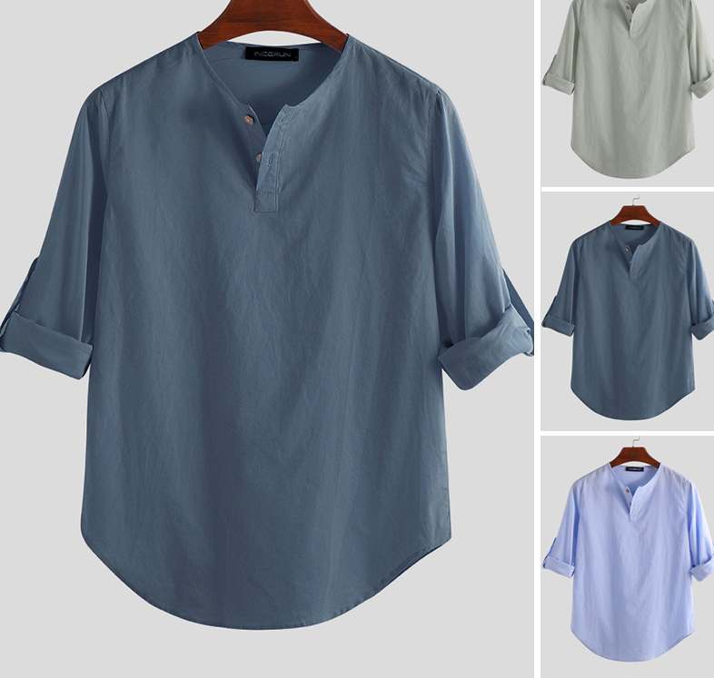Cotton Solid Basic Men Tops Leisure Casual Shirt - Sheseelady