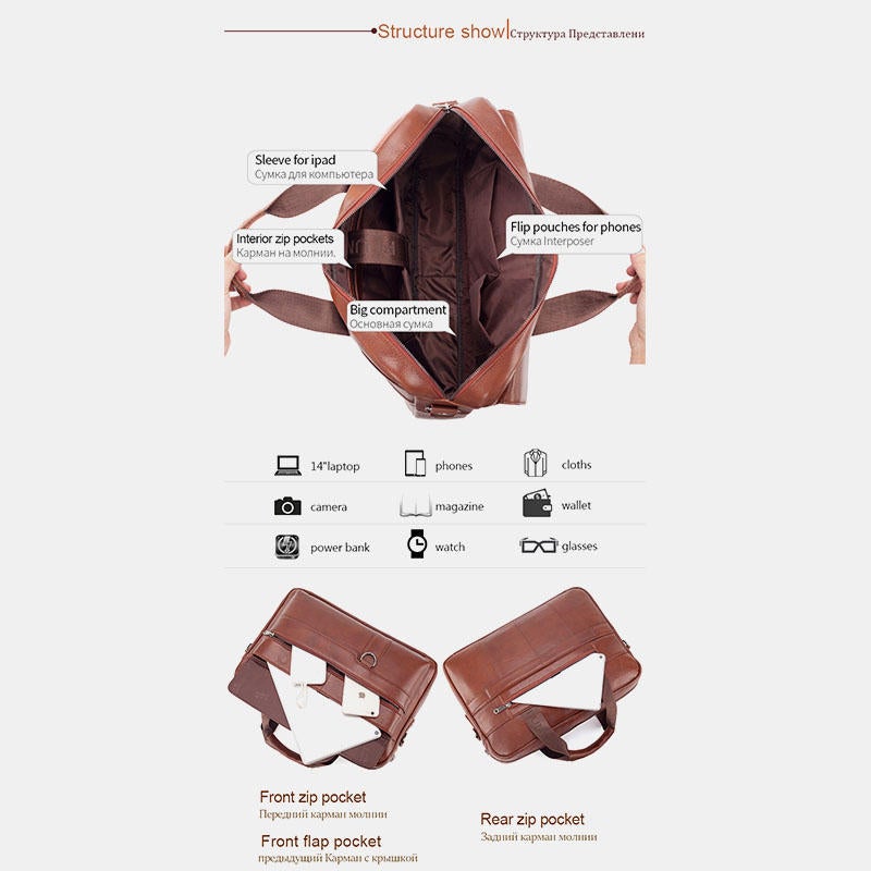 Men's Large Capacity Genuine Leather Business Messenger Bag