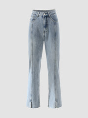 Solid Slit Pocket Cotton Jeans