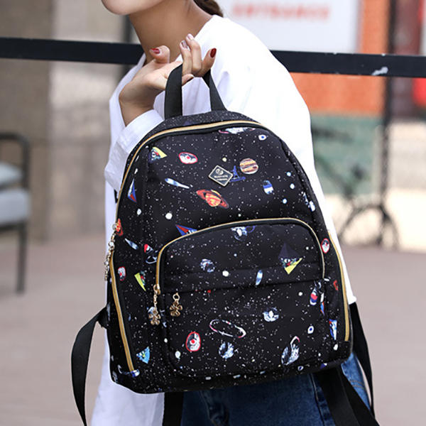 Women Nylon Starry Sky Pattern Backpack Outdoor Shoulder Bag Travel