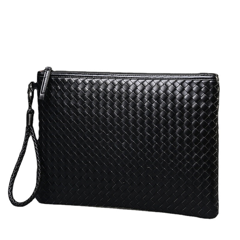 Unisex Faux Leather Woven Pattern Solid Color Business A4 Paper File Bag Envelope Bag Clutch Bag