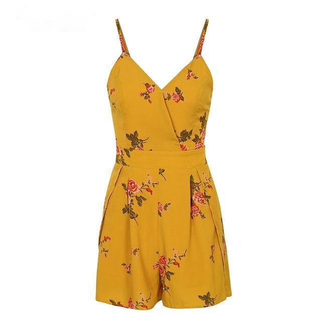 Sexy V Neck Print Boho Jumpsuit Romper Backless Tie Up Short Jumpsuit Women Plissado High Waist Casual Summer Playsuit