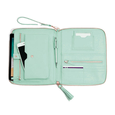 Women Leather Solid Color Multifunction Tassel 6 Card Slots Pen Phone Bag Clutch