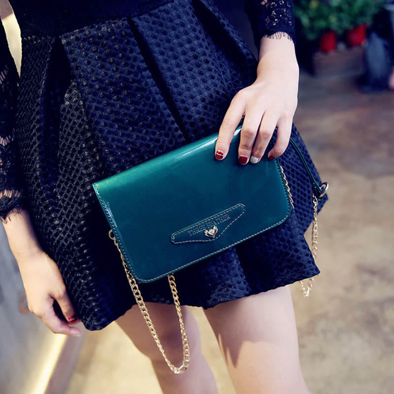 Female Casual Patent Leather Small Square Bag Chain Phone Shoulder Messenger with Transparent Slot