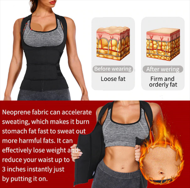 Zipper Double Belts Waist Corset Weight Loss Slimming Sweat Vest Workout Body Tank Top