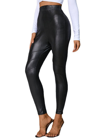 Women Solid Color PU Leather Bodycon Stylish Casual Leggings