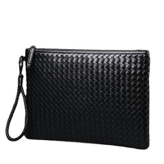 Unisex Faux Leather Woven Pattern Solid Color Business A4 Paper File Bag Envelope Bag Clutch Bag