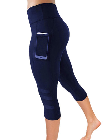 Women Mesh Patchwork Bodycon Cropped Yoga Sport Leggings With Pockets