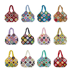 Women Handmade Crochet Ethnic Casual Handbag Mixed Floral Pattern Multifunctional Shoulder Bag Tote