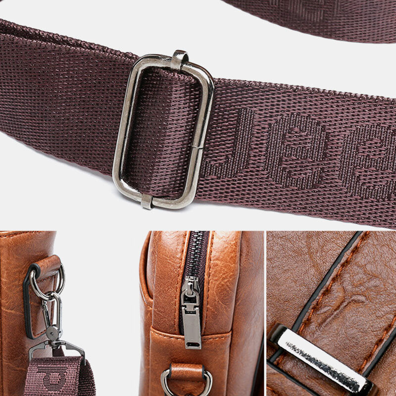 Men's Vintage PU Leather Multi-Pocket Messenger Crossbody Shoulder Bag