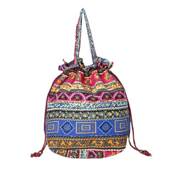 Women Ethnic Canvas String Bucket Bag Crossbody